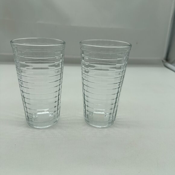 2 Libbey Optic Squares Linees 5"  Clear Glass Glasses Cooler Drinkware - Picture 1 of 4